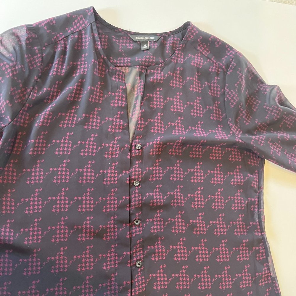 Banana Republic Purple & Black Longsleeve Blouse Medium